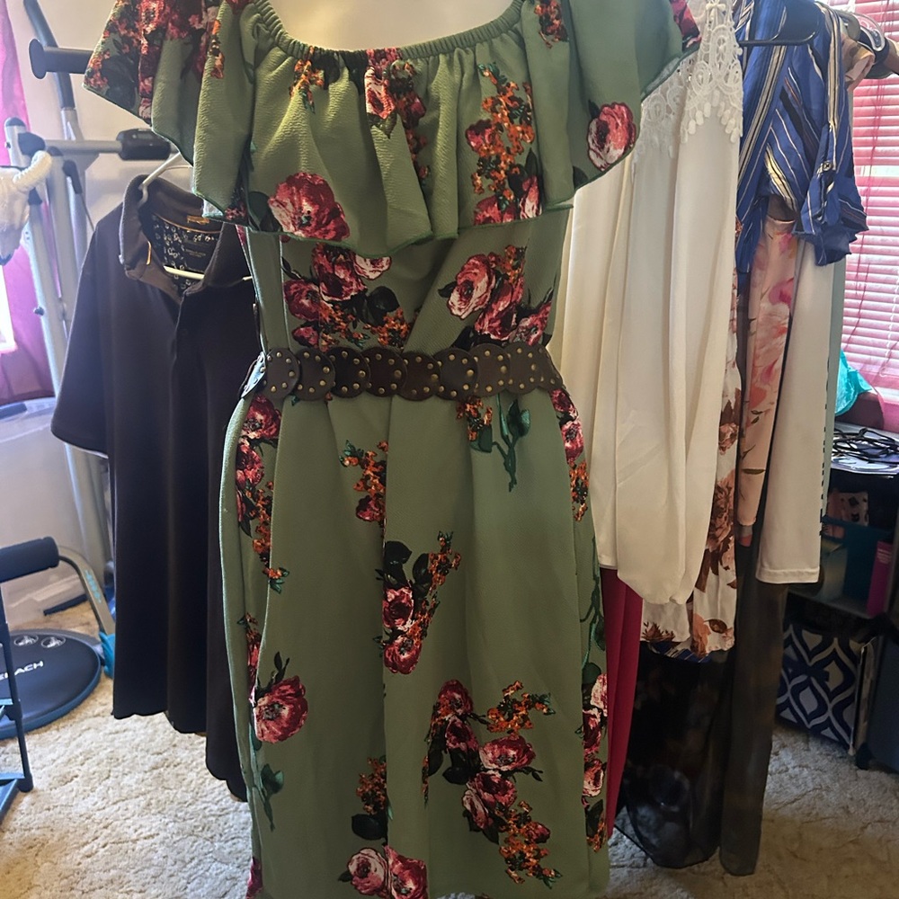 Piphany Green Floral Ruffle Dress BNWT - Picture 2 of 6